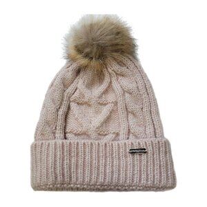 Steve Madden Cream Cable-Knit Pom Pom Beanie Hat One-Size